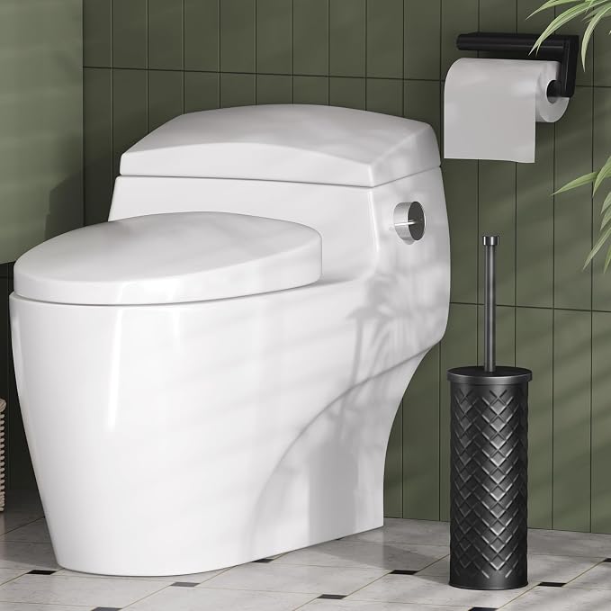 Toilet Bowl Brush and Holder Set 3 Pack with 6 Extra Brush Heads | Extra Long Handle with Splash Guard Cover, Tool-Free Installation, Bathroom Space-Saving, Cleaner Sets for Apartments, RV (Black)