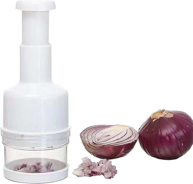 Food Chopper, Manual Vegetable Chopper with Container, Stainless Steel Blades Slicer & Dicer Cutter for Onion, Salad, Garlic, Nut & Veggie, Dishwasher Safe, Home Essentials Kitchen Gadgets