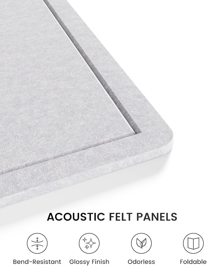 Fluxynara 35.4" x 23.6" Bulletin Board, Soft Gray | Cork Board Alternative with 12 Removable Adhesive Tabs, Foldable Felt Pin Board for Home, Office, Classroom & Dorm