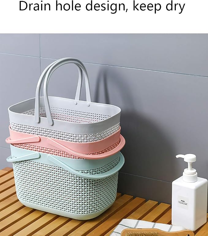 Plastic Protable Shower Caddy Basket, Storage Organizer with Handle, Pink | Bottom Drain Holes, Keep Dry, Sturdy and Durable, Easy to Carry for Bathroom, Kitchen, Dorm Room, RV, College