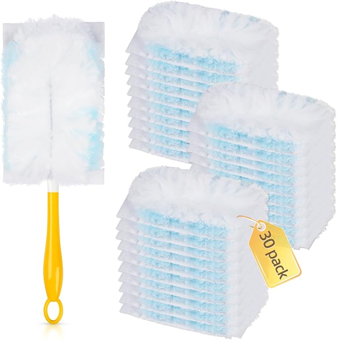 30 Count Duster Refills Compatible with Dusters 180° Handle Dusters | 180° Heavy Duty Multi-Surface Duster Replacement with 1 Standard Handle, Unscented