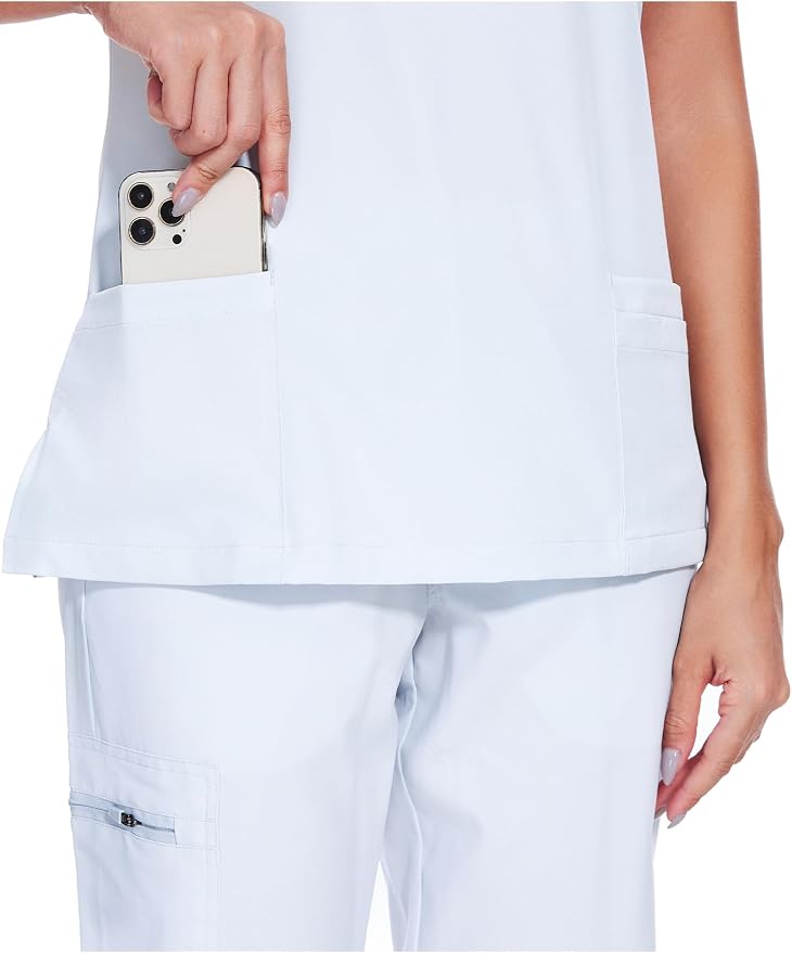 Scrubs Tops for Woman - Soft Stretch, V-Neck Tops | 3 Pockets, Side Split Design, Short Sleeve, Breathable & Lightweight Nursing Shirt, Easy-Care Fabric for All-Day Comfort