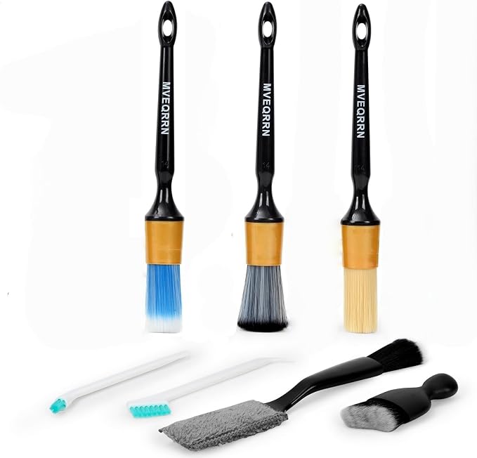 MVEQRRN 7PCS Car Detailing Brush Set,Boars Hair Detail Brush Kit(Gold) | Ultra Soft No Scratch, Car Dust Brush,Car Detailing Brushes Kit, Detail Brushes Car Detailing for Interior Exterior