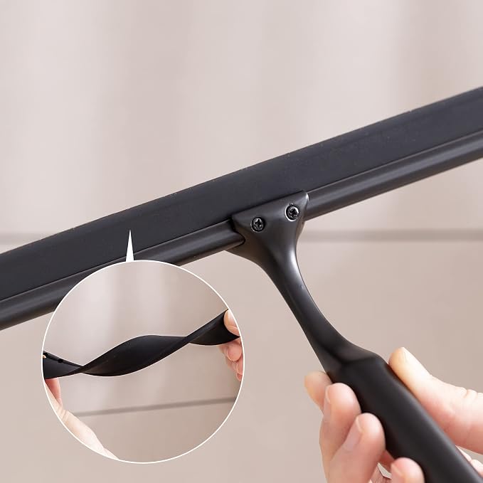 Ettori Shower Squeegee for Glass Doors, Squeegee for Shower Glass Door, Window and Car Glass, Mirrors - All-Purpose Stainless Steel Squeegee, 10 Inches and Black
