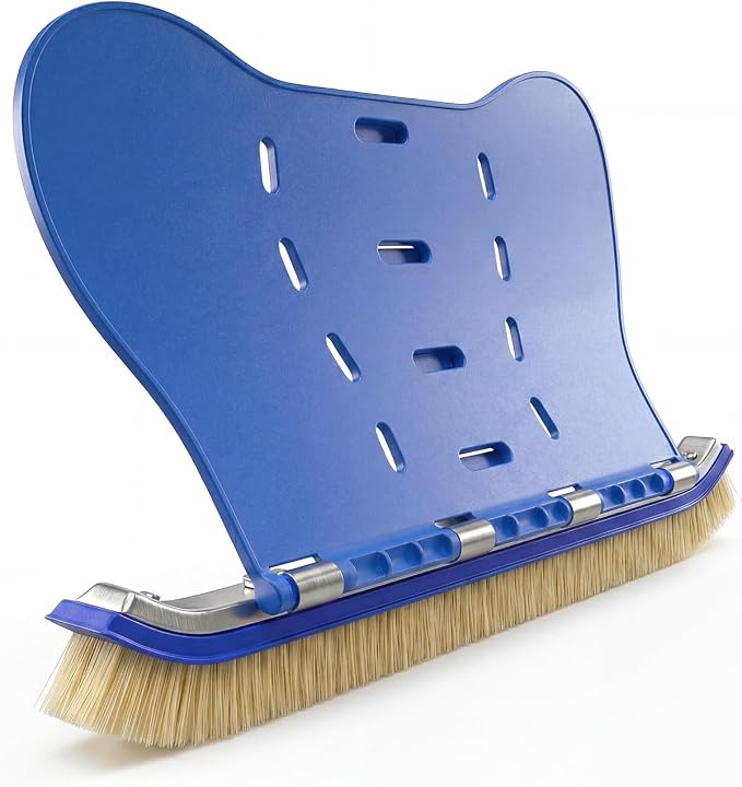 Pool Brush with Brush Tail for Cleaning Pool Walls Using Water Pressure, 18" Tough Plastic Bristles Pool Brush Head with EZ Clips Fit Most Poles (Pole not Included)