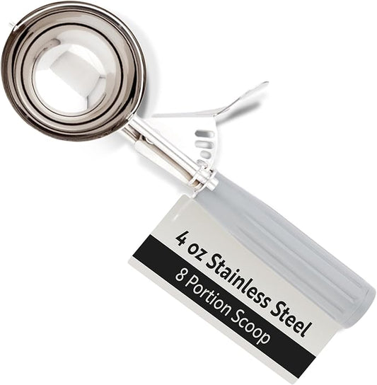 Restaurantware 4 Ounce Portion Scoop, 1 Trigger Release Stainless Steel Cookie Scoop - With Gray Handle, Stainless Steel Disher, For Portion Control, Cookie Dough, Cupcake Batter, Or Ice Cream