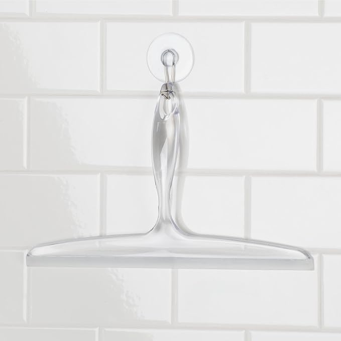 iDesign Bathroom Plastic Shower Squeegee, Clear, Set of 2 | Wall Hook Included