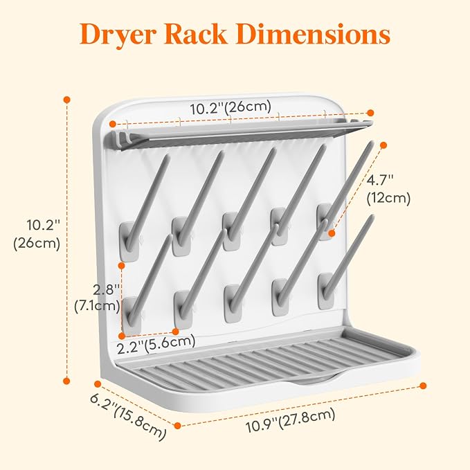 Lifewit 10-Hooks Baby Bottle Drying Rack for Countertop, BPA Free | Vertical Bottle Storage Organizer, Stand-Up Dryer Holder for Pacifiers, Pump Parts, Baby Stuff, Newborn Essentials Must Haves