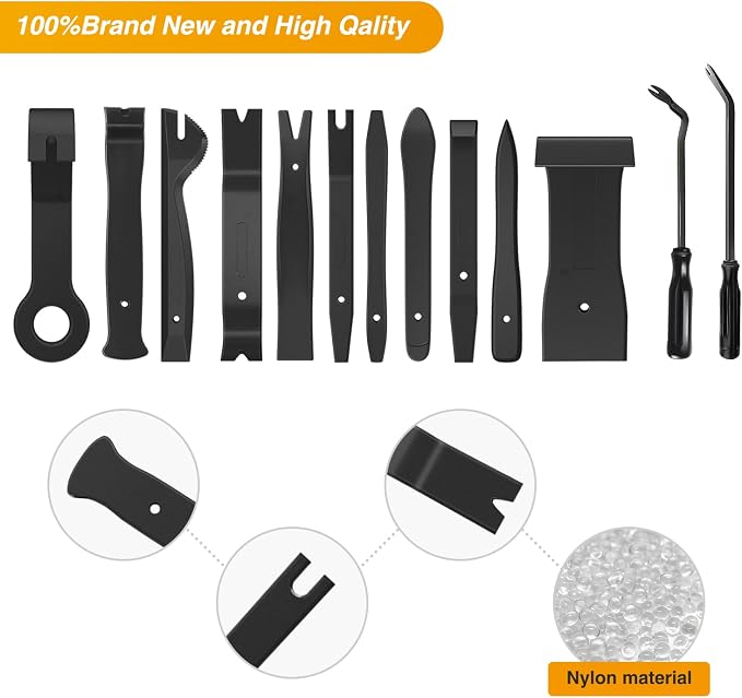 GOOACC 13PCS Nylon Trim Removal Tool Set | for Bumper Fastener Rivet Clips Car Door Clip Panel Audio Video Dashboard Dismantle Black