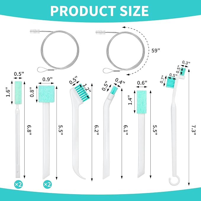 Ice Machine Cleaner Brush Kits, 10 PCS Ice Maker Cleaning Tools - 2PCS Long Drain Pipe Brushes and 8 PCS Crevice Cleaning Brushes