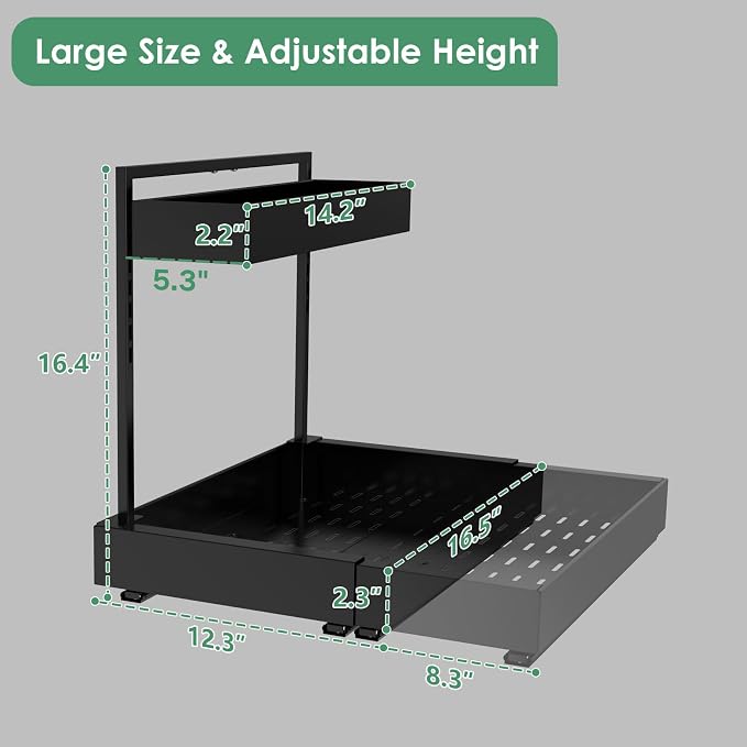 REALINN Under Sink Organizer, L-Shaped Pull Out Cabinet Rack for Kitchen | Expandable Width, 6-Level Height, Quiet Sliding Rails, Heavy-Duty Alloy Steel Frame, Pipe Clearance Design for Tight Cabinets