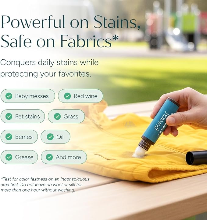 Puracy Stain Remover, Travel and Laundry Stain Cleaner for Clothes, Baby Essentials, Kids Stains, Oil and Fabric Spot Cleaner (Laundry Stain Remover Pen, 0.33 Fl Oz (Pack of 1))