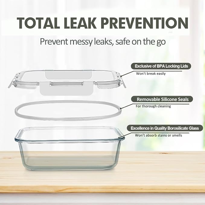 VERONES 12 Packs Glass Food Storage Containers Set, Airtight Glass Lunch Containers, Glass Meal Prep Containers with Lids,Exclusive of BPA, for Microwave, Oven, Freezer & Dishwasher Friendly,White
