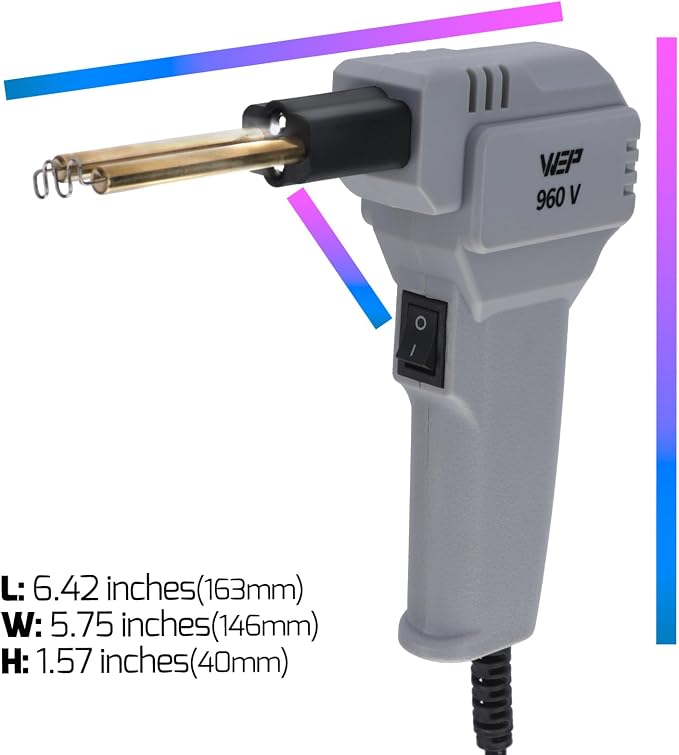 WEP 960-V Grey Plastic Welder Kit 110V with LED Lights with 200 Hot Staples and Pliers for Car Bumper Plastic Welding, Plastic Gas Tank Repair, a Great Automotive Tools for Mechanics