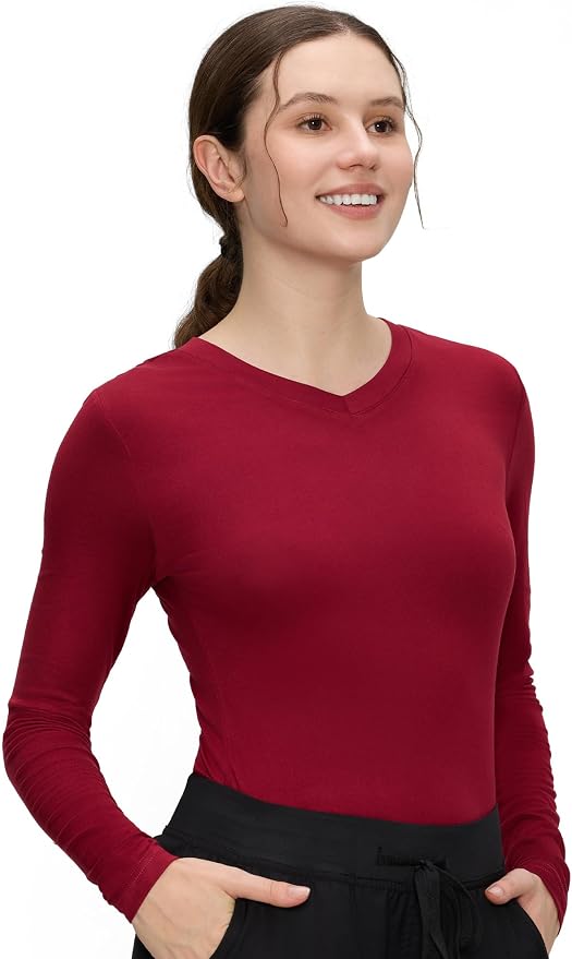 COZYFIT Women’s Underscrub Tee, V-Neck Long Sleeve Undershirt | Soft & Easy Care Fabric, Slim Fit, Smooth Touch, Comfort V-Neck Tee, Machine Wash, Multiple Sizes for Choose