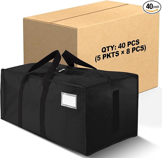 HOMESURE Supports 200lbs Heavy Duty Moving Bags - Strong Zipper & Wrap-Around Handles - Water-Resistant Storage Totes, Durable Alternative to Moving Boxes - 40 Pack - Black