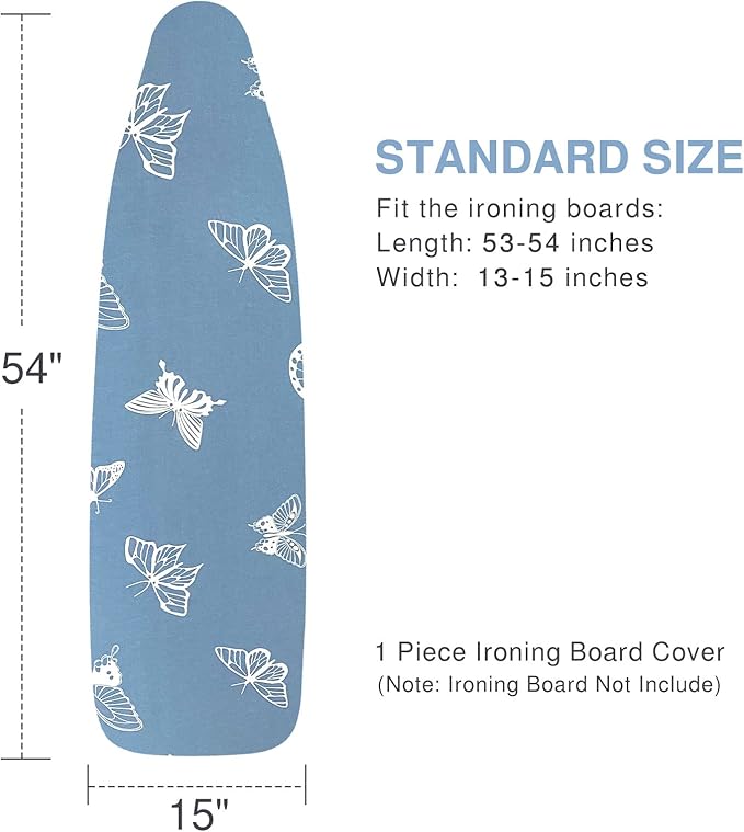 VividPaw Ironing Board Cover and Pad, Standard Size 15x54, Thick Padding, Elastic Edge, Resist Scorching, Adjustable Fastener, Heavy Duty Floral Iron Board Covers (Butterfly)