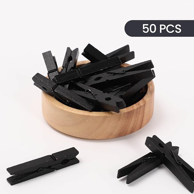 50PCS Black Wooden Clothespins 2.9 Inch Color Clothes Pins for Pictures | Colorful Close Pins Wood for Photos Classroom School Decoration Craft Cheer