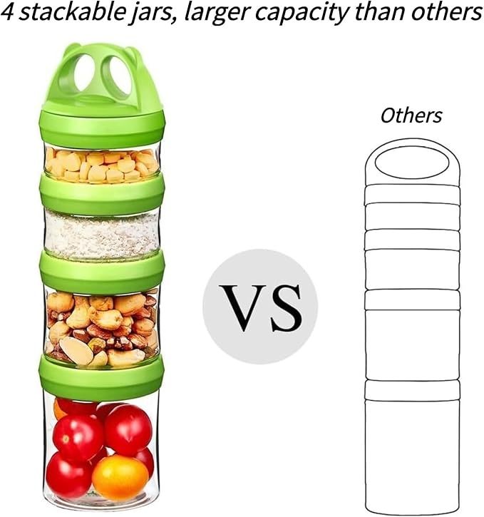 SELEWARE Green Stackable Snack Containers for Kids Toddlers Adults, 31oz | Portable Food Storage Containers for Snacks Formula Powder Drinks and Travel, Twist Lock System Airtight Leak-proof BPA Free
