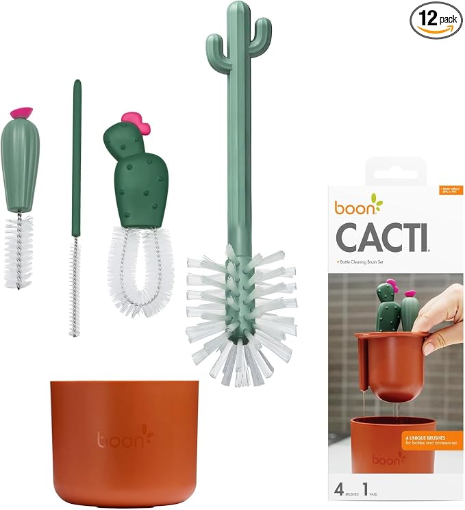 Boon Cacti Bottle Cleaning Brush Set,Terracotta,4 Piece Set,(Pack of 12)