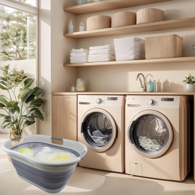 SAMMART 40L (10.5 gallon) Collapsible Plastic Laundry Basket - Foldable Pop Up Storage Container/Organizer - Portable Washing Tub - Space Saving Hamper/Basket (1, Grey/Dark Grey)