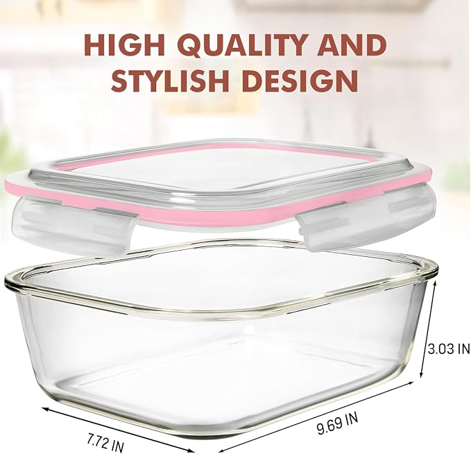 Razab 10 Cups/ 80 Oz 4 Pc (Set of 2) Glass Food Storage Containers with Airtight Locking Lids For Storing & Serving Food. BPA Free & Leak Proof - Microwave, Dishwasher, Fridge, Freezer, Oven Safe