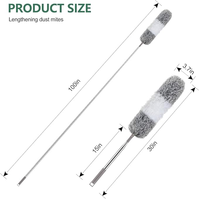 SetSail Extra-Long Dusters with Extension Pole 100-inch for Cleaning | Bendable Microfiber Head,Washable,Ceiling Fan Cleaner Duster,for Corner