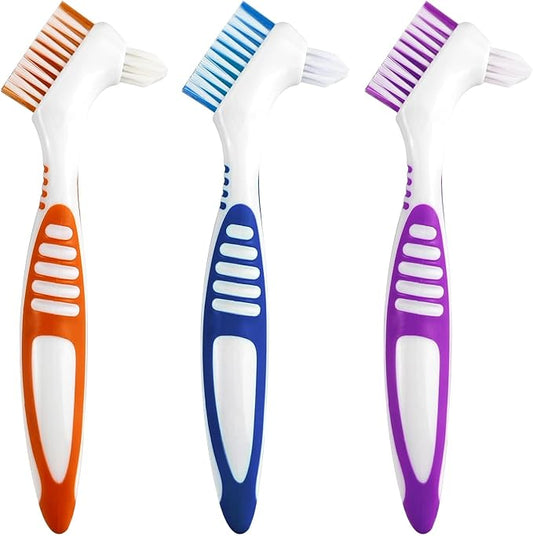 3Pcs Premium Dual-Sided Denture Cleaning Brush with Multi-Layered Soft Bristles and Rubber Anti-Slip Handle - Portable False Teeth Cleaning Tool for Efficient Denture Care (3)
