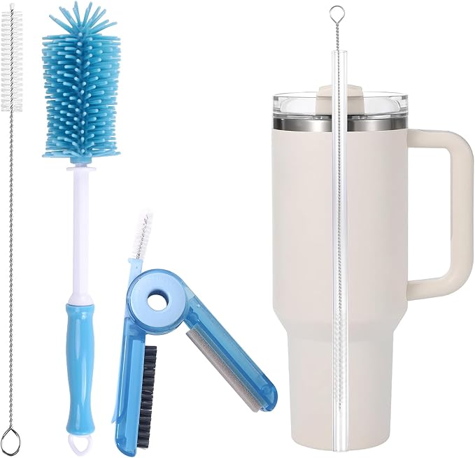 KEUYE 3 Pack Cup Cleaning Kit Compatible with Stanley | 3 in 1 Cup Cleaner Kit with Extra Long Nylon Straw Brush,Bottle Gap Cleane and,Silicone Brush Cleaner
