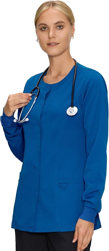 COZYFIT Scrub Jackets for Woman, Snap Front Nurse Jacket | 3 Pockets, Soft Fabric Layer, Easy Shift Layer, Easy Care, For Nurses, Clinics, Daily Medical Uniforms, Shift Wear