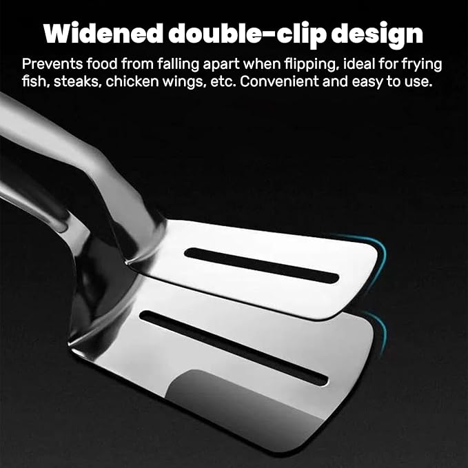 Stainless Steel Grill Clamp, Grill Clamp Spatula, Anti-Scald Extended Handle Spatula Tongs, Stainless Steel Kitchen Tongs for Grilling Meat, Fish and Pancakes (1PCS)