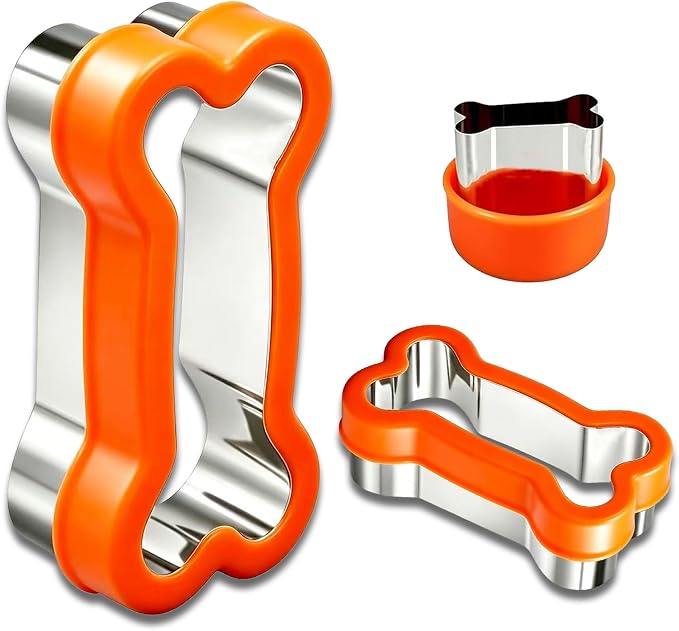 3 Pcs Dog Bone Cookie Cutter Set – Large 4.45", Small 2.95", Mini 1.53" – Stainless Steel Dog Treat Molds, Biscuit Cutters for Homemade Pet Snacks with Protective Plastic Lid