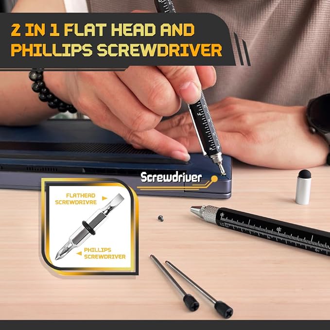 Stocking Stuffers for Men, 9 in 1 Metal Multitool Pen 2Pcs and Refill 6Pcs, Unique Tech Tool Pen from Wife Daughter to Father Boyfriend Husband on Christmas, Birthday, Valentine's Day