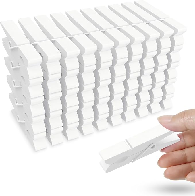 50PCS White Wooden Clothespins 2.9 Inch Color Clothes Pins for Pictures | Colorful Close Pins Wood for Photos Classroom School Decoration Craft Cheer