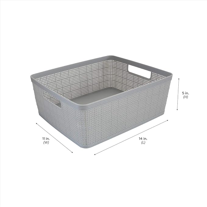 Simplify 10 Piece Organizing Set Multiple Size Bins Multipurpose Office, Desk, Dorm, Bathroom, Storage Basket, Small Items & Accessories | Grey (Pack of 6)