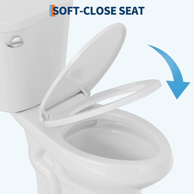 Two Piece Toilet with 19" ADA Height, Elongated Ceramic Bowl without Lid - Side Push Handle, CUPC Certified, Water Efficient 1.28 GPF