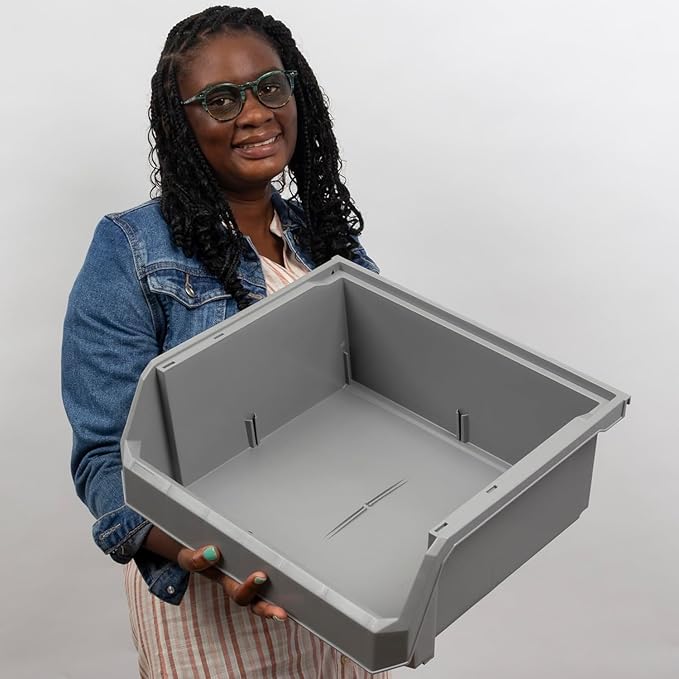 ReadySpace Extra Large Plastic Storage Bins, Stackable Organizer Containers for Closet Pantry Shelf Garage and Office Organization, Clear, 4 Pack | Open-Front Stackable Bins For Garage, Pantry, Closet & Office, 14,8"L X 16,5"W X 7"H, Nests When Empty, ...