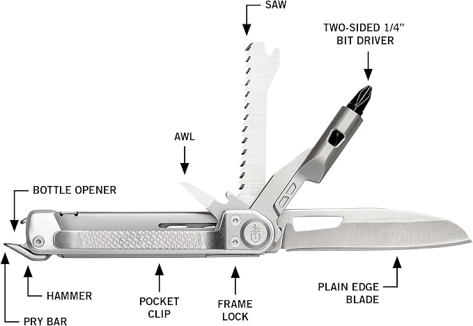 Gerber Armbar Trade EDC Pocket Knife Multitool with Bottle Opener, Silver | Compact EDC multitool, includes blade, pry bar, hammer, 2.5" plain edge blade, 8-in-1 pocket tool, lightweight