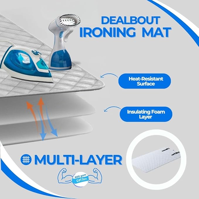 Premium XL Ironing Mat 47x29 Thick Quilted Heat Resistant Pressing Pad Portable Board Alternative for Countertop Washer Dryer Laundry Steamer or Table Cover Silicone Iron Rest Cloth Storage Bag