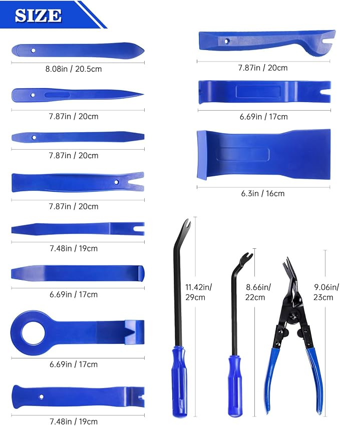 19Pcs Trim Removal Tool, Car Panel Dashboard Door Audio Trim Removal Tool Kit, Auto Clip Pliers Fastener Remover Set, Plastic Pry Tool, Automotive Upholstery Removal Kit