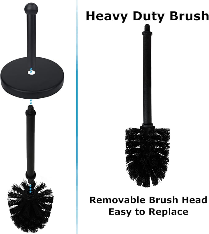 Blue Donuts Toilet Brush and Holder – Cleaning Brush Holder, Toilet Brush with Holder, Toilet Bowl Cleaner Brush and Holder, Stainless Steel, Black