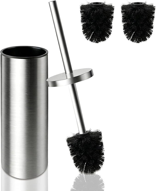 Toilet Brush and Holder Set,Stainless Steel Toilet Bowl Brush and Holder for Bathroom,Hidden Toilet Bowl Brush with 2 Heads,Heavy Duty Cleaner Brush with Removable Inner Bowl and Splash Protection
