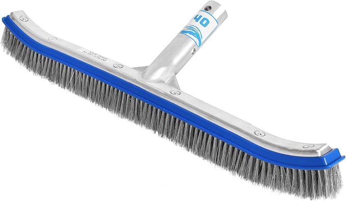 40 Heavy Duty Pool Brush - 18-inch Extra-Wide Metal Brush Head with Stainless Steel Wire Bristles & Curved Edges for Cleaning Pool Tiles, Walls, Floor, Steps - No use in Vinyl Liner-Fiberglass Pool