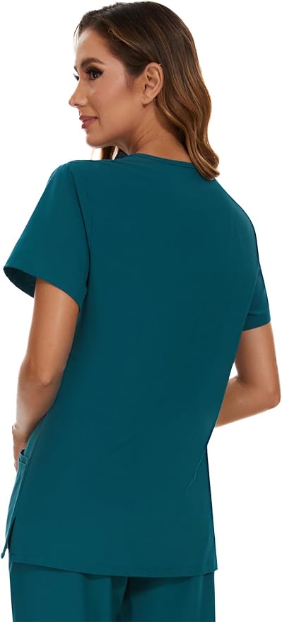 Scrubs Tops for Woman - Soft Stretch, V-Neck Tops | 3 Pockets, Side Split Design, Short Sleeve, Breathable & Lightweight Nursing Shirt, Easy-Care Fabric for All-Day Comfort