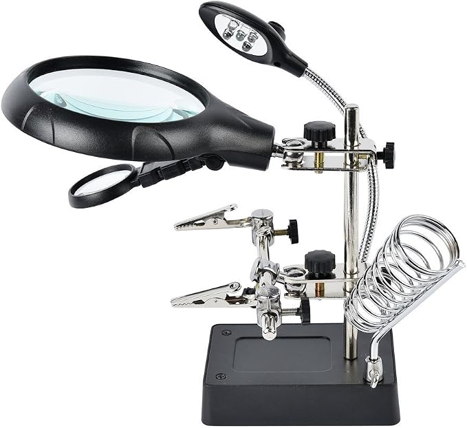 Helping Hands Soldering Station, LED-lit Magnifying Glass Alligator Clips | Station for Soldering, Assembly, Repair,Modeling, Hobbies and Crafts