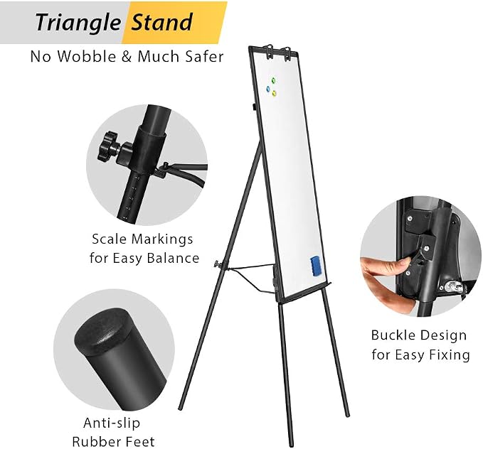 Maxtek Easel Whiteboard 40 x 28, Stand Tripod with Height Adjustable, Black | Magnetic Dry Erase Surface, Flipchart Stand, Portable Tripod Easel For Office, Teaching, Home And Classroom
