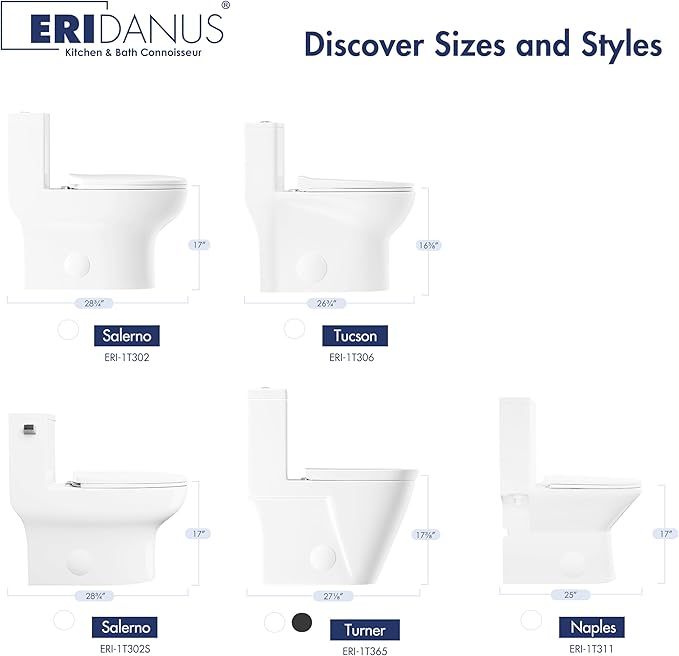 Eridanus One Piece Toilet with Comfort Chair Seat ADA Height 17.3", Powerful Dual Flush Modern Toilet, 1.1/1.6 GPF, 12" Rough-In, Elongated Toilet with Soft Closing Seat, White