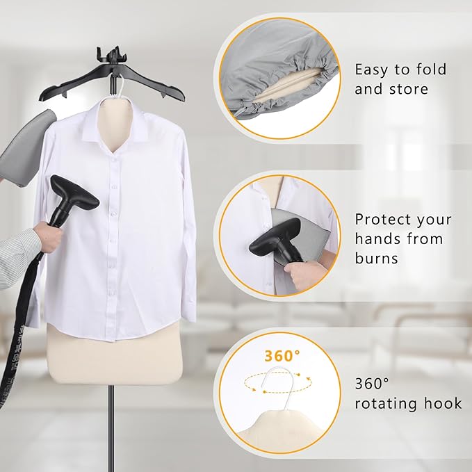 Foldable Steam Board with Ironing Glove and Storage Bag 36" x 16" Foldable Steam Board 360° Rotating Hook for High Pressure Clothes Steaming Standing Steamer for Home and Travel Use