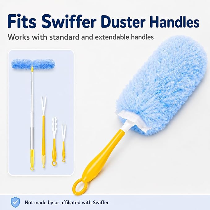 Duster Refills Compatible with Swiffer Duster Handles, 20 Count, 1 Handle | Heavy Duty Fluffy Microfiber,Disposable Dusting Pads for Cleaning Blinds, Fans, Furniture, Shelves, Unscented