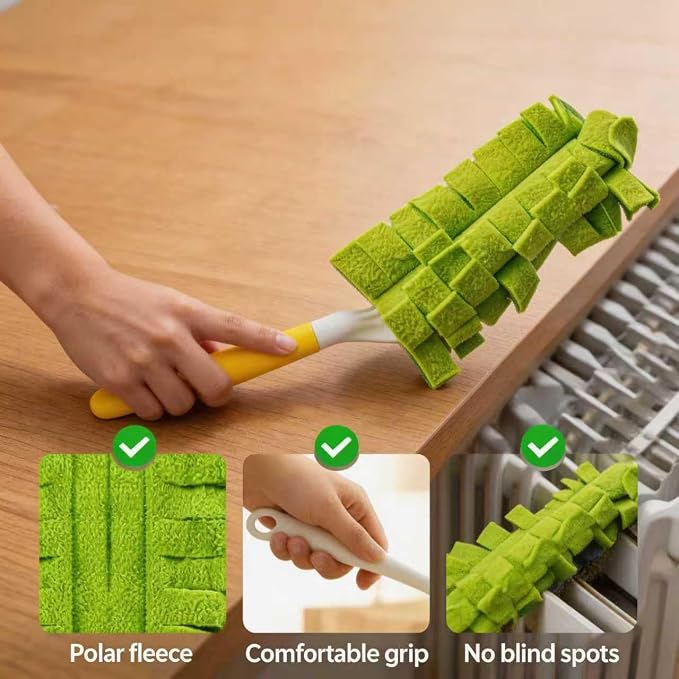 5 Pcs Reusable Fleece Duster Refills with Handle Washable Cleaning Pads | 360, heavy duty, electrostatic, fan, blinds, furniture, window, ceiling, cobweb, bendable, no scratch, auto, keyboard, shelf
